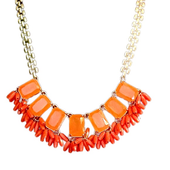 New - J. Crew Signed Orange Statement Necklace - Picture 6 of 8